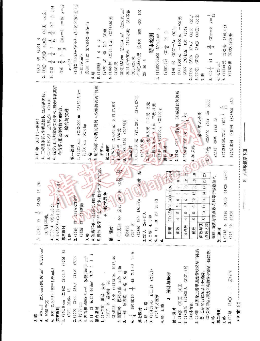 2015年黃岡小狀元作業(yè)本六年級(jí)數(shù)學(xué)下冊(cè)人教版 第6頁