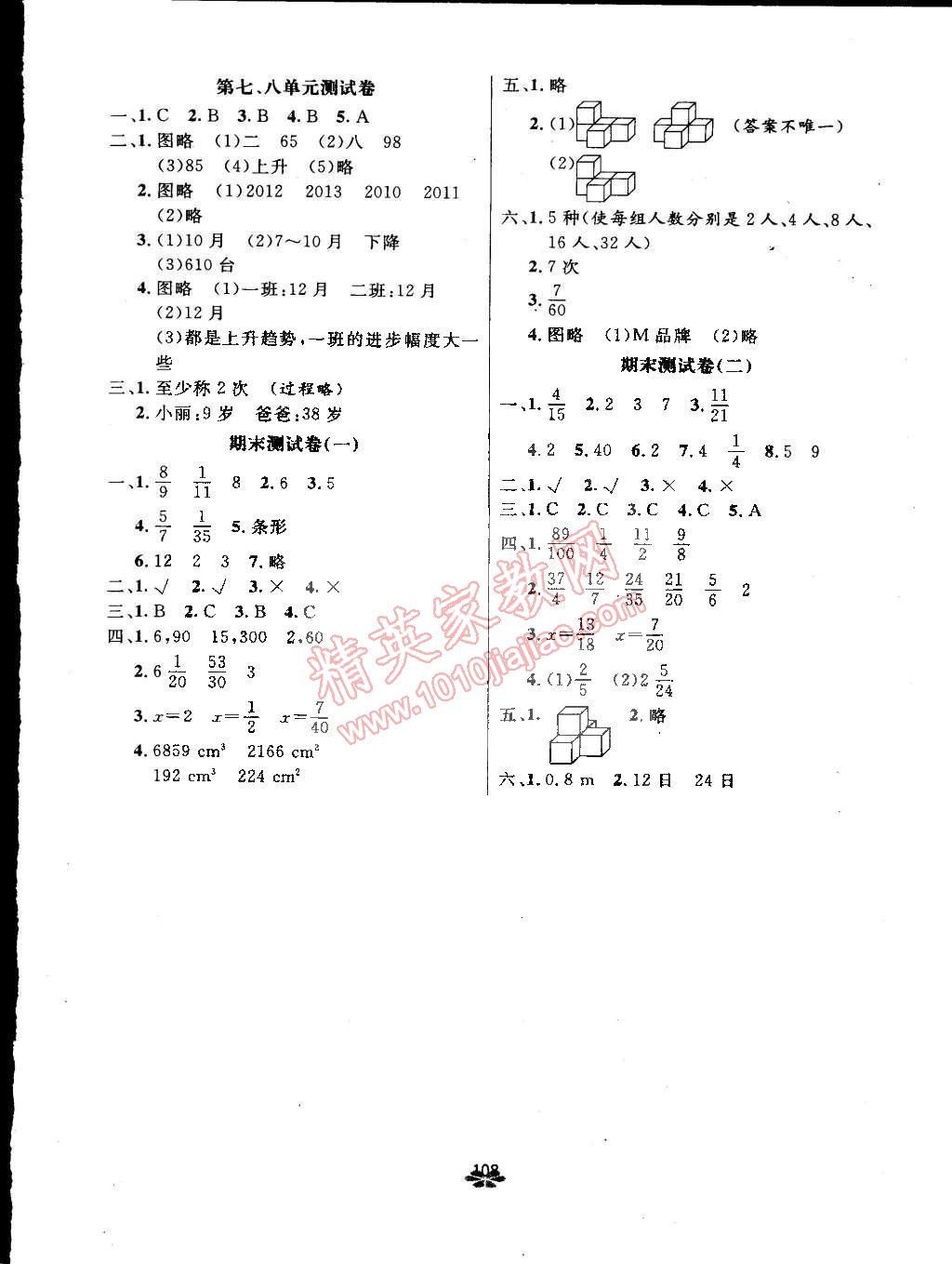 2015年领航新课标数学练习册五年级下册人教版 第8页