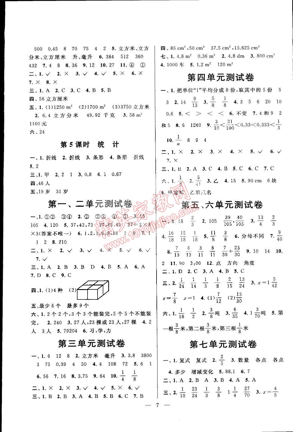 2015年啟東黃岡作業(yè)本五年級(jí)數(shù)學(xué)下冊(cè)人教版 第7頁(yè)