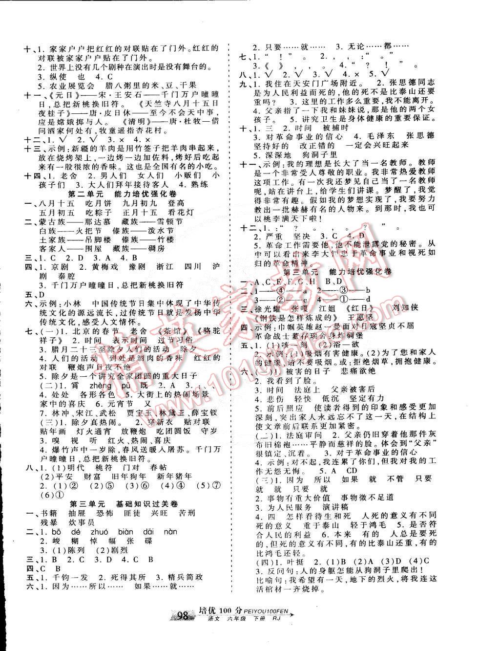 2015年王朝霞培优100分六年级语文下册人教版 第2页