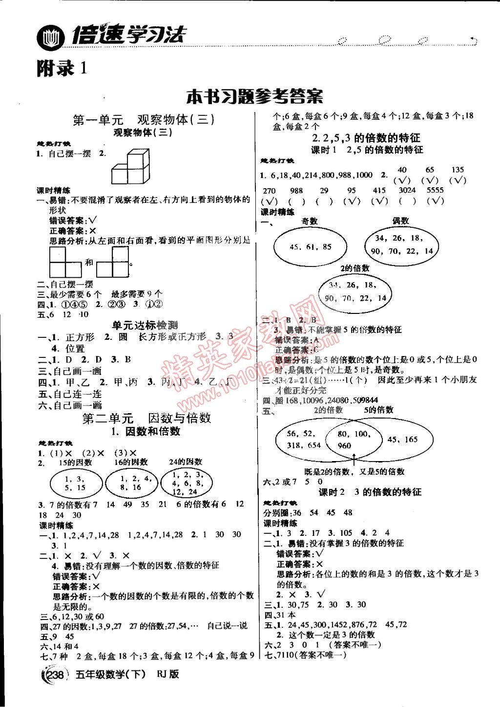 2015年倍速学习法五年级数学下册人教版 第1页