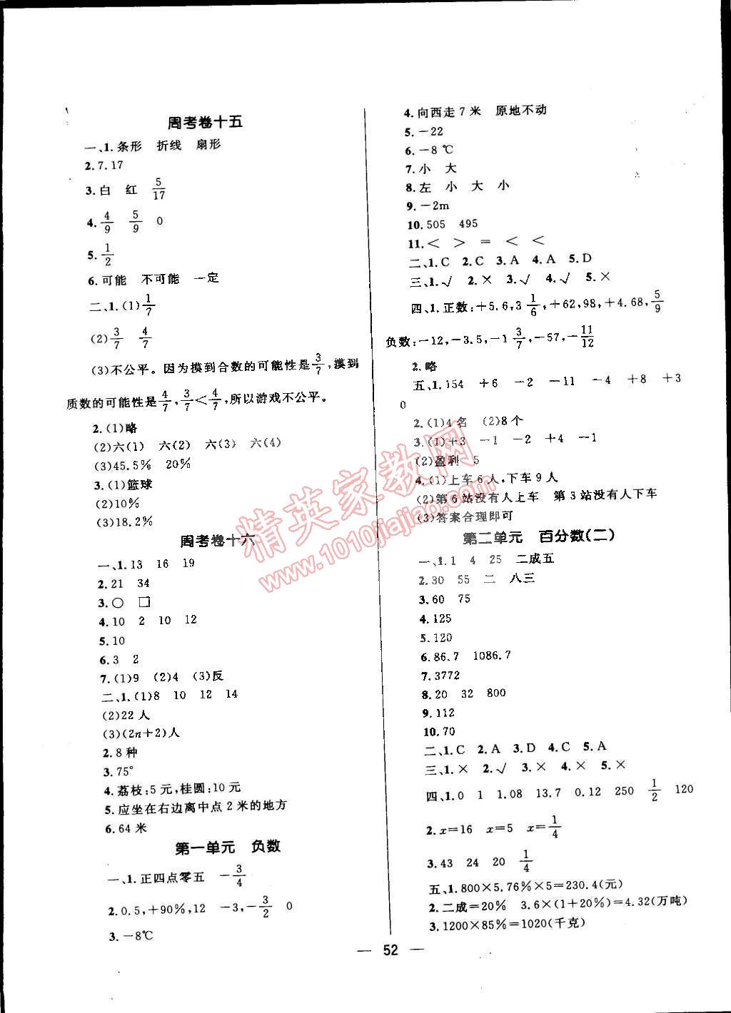 2015年天天100分小學(xué)優(yōu)化測(cè)試卷六年級(jí)數(shù)學(xué)下冊(cè)人教版 第4頁