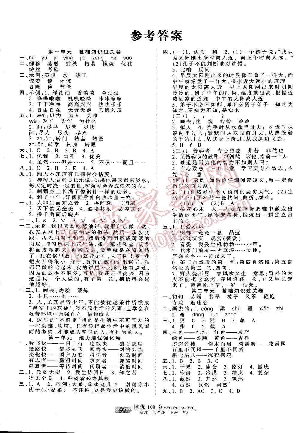 2015年王朝霞培优100分六年级语文下册人教版 第1页