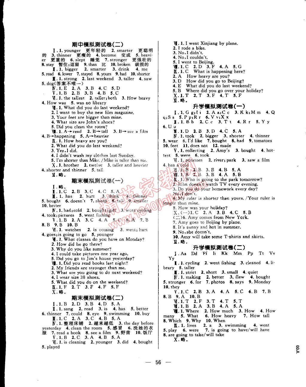 2015年天天100分小學(xué)優(yōu)化測試卷六年級英語下冊人教版 第4頁