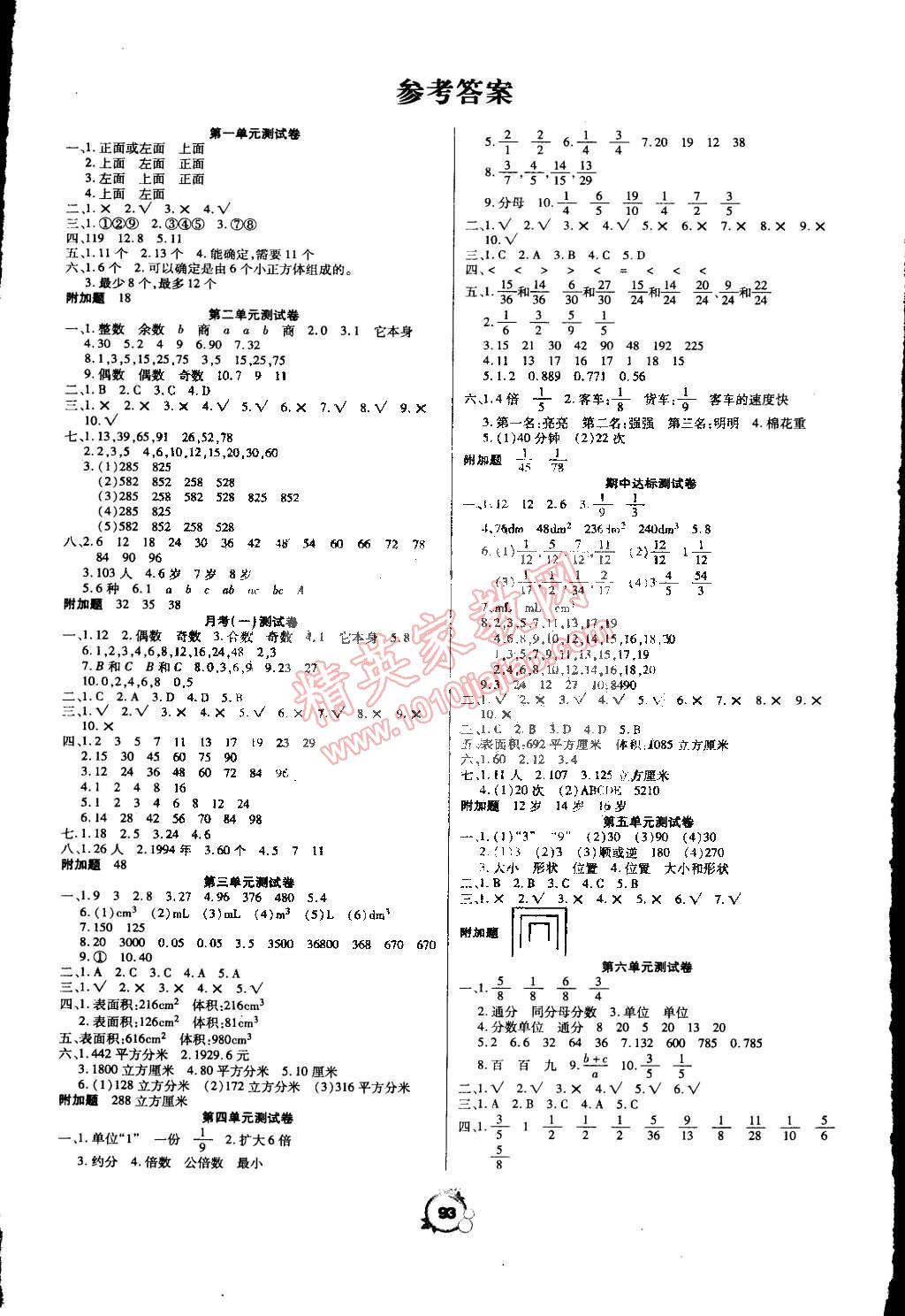 2015年全优冲刺100分五年级数学下册人教版 第1页