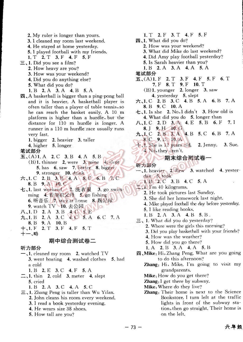 2015年期末金牌卷六年級英語下冊人教PEP版 第5頁