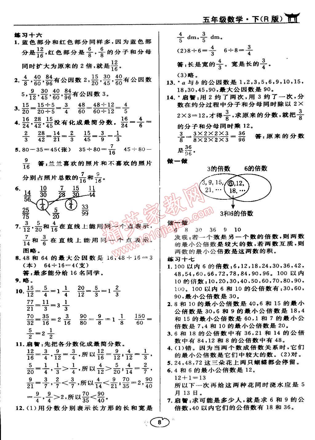 課本人教版五年級數(shù)學下冊 參考答案第8頁