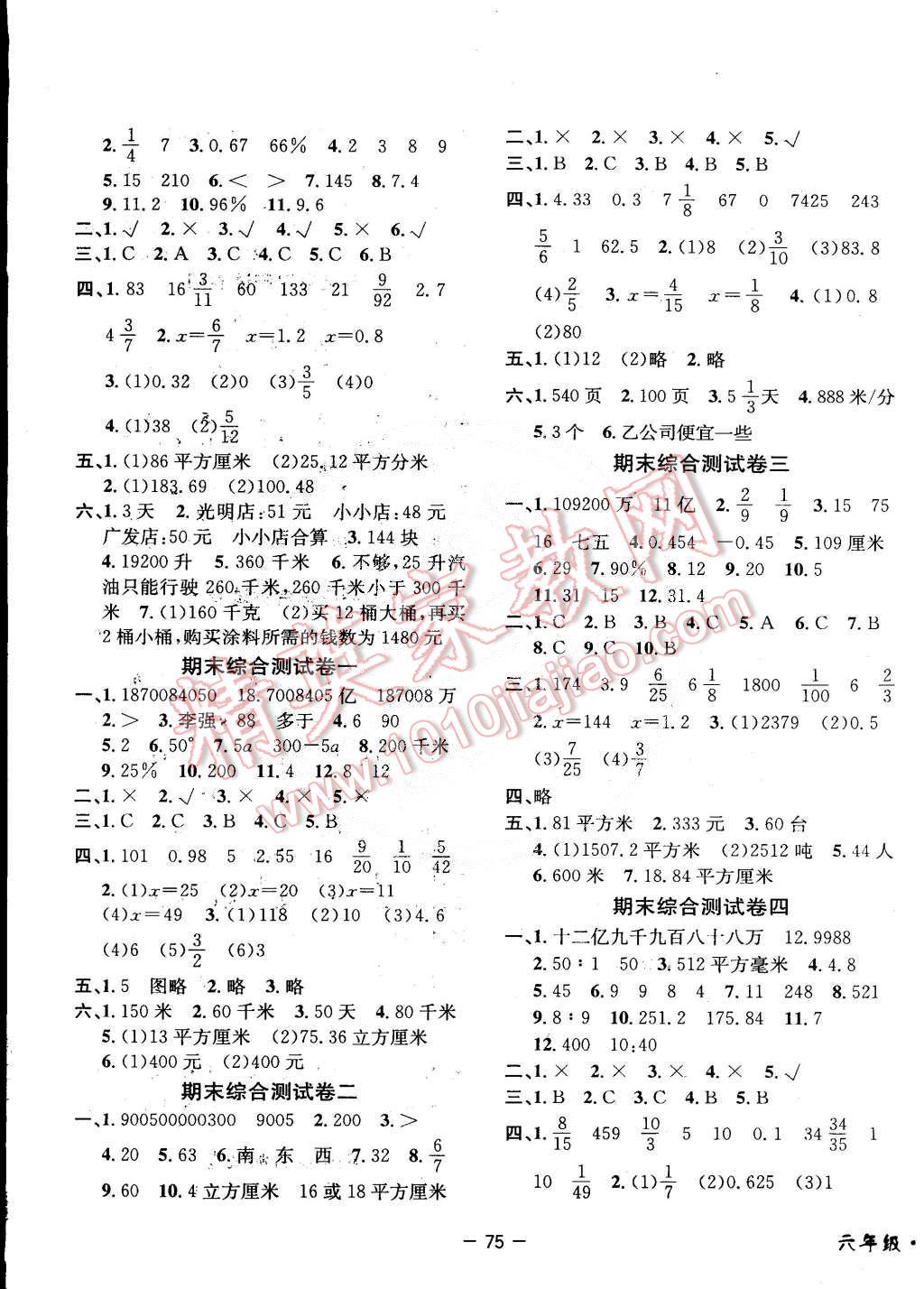 2015年期末金牌卷六年級(jí)數(shù)學(xué)下冊(cè)人教版 第3頁(yè)