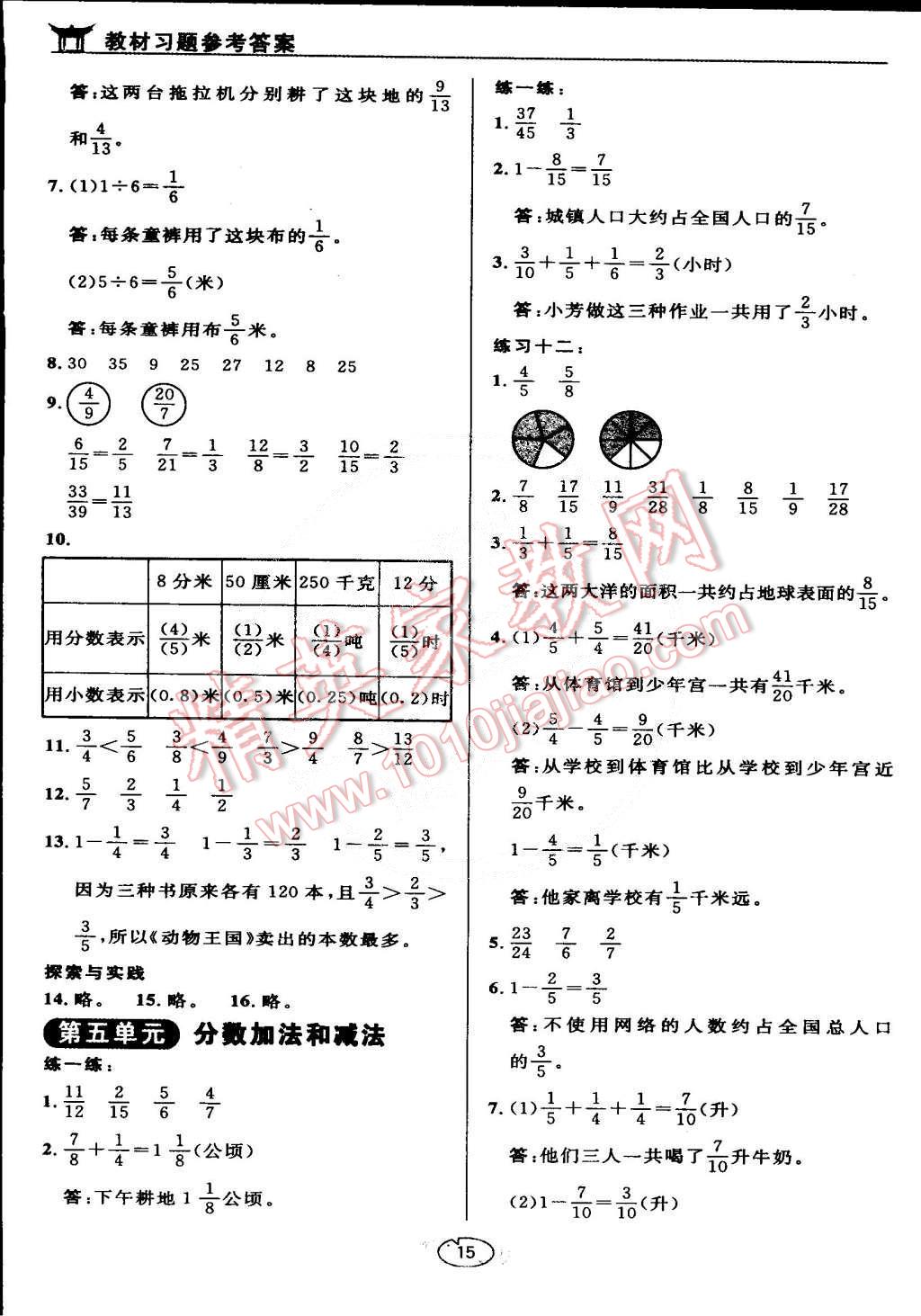 課本蘇教版五年級(jí)數(shù)學(xué)下冊(cè) 參考答案第15頁