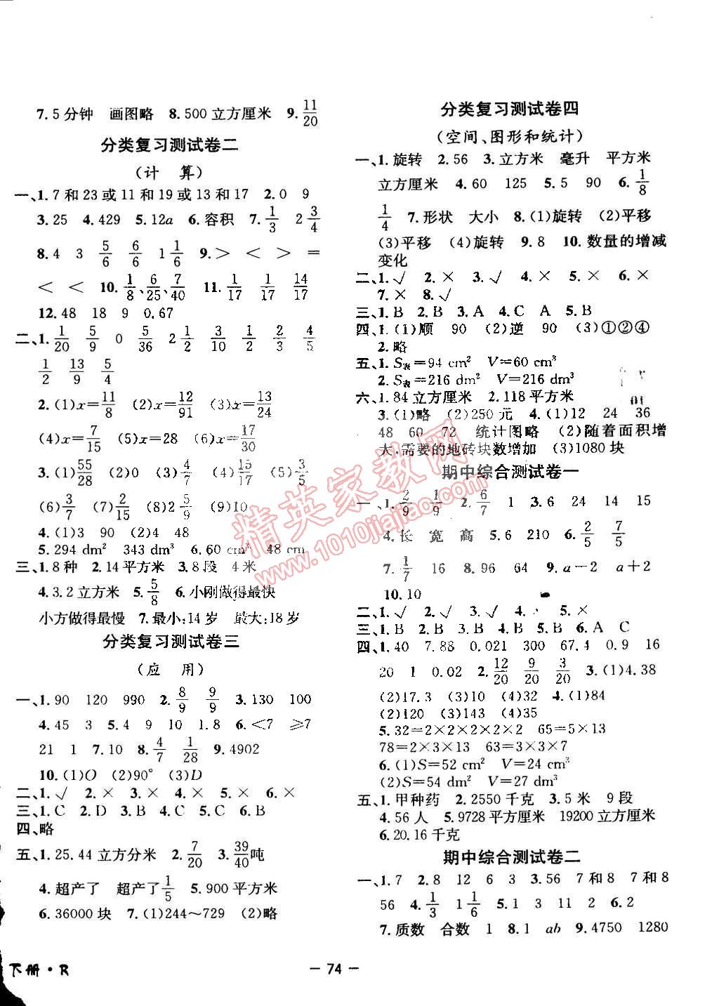 2015年期末金牌卷五年級(jí)數(shù)學(xué)下冊(cè)人教版 第2頁(yè)