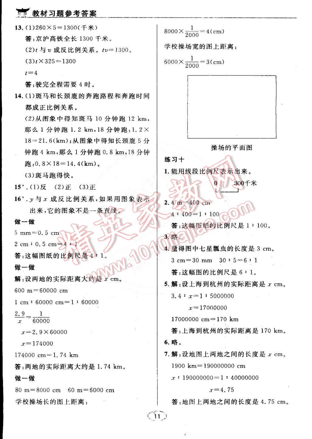 課本六年級(jí)數(shù)學(xué)下冊(cè)人教版 參考答案第11頁(yè)