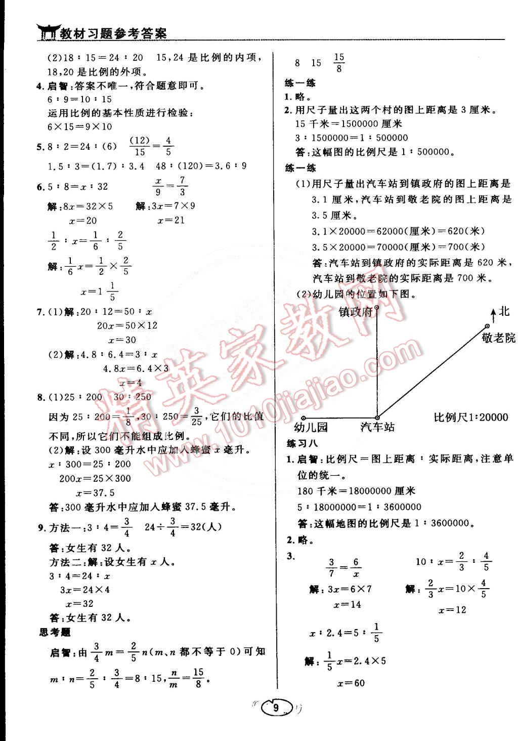 課本蘇教版六年級數(shù)學(xué)下冊 參考答案第9頁