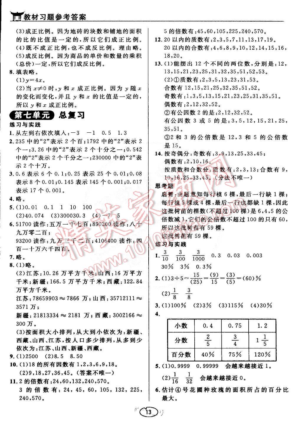 課本蘇教版六年級數(shù)學下冊 參考答案第13頁