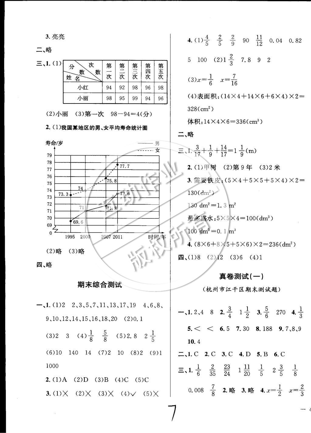 2015年小學(xué)教材全測(cè)五年級(jí)數(shù)學(xué)下冊(cè)人教版 第7頁(yè)