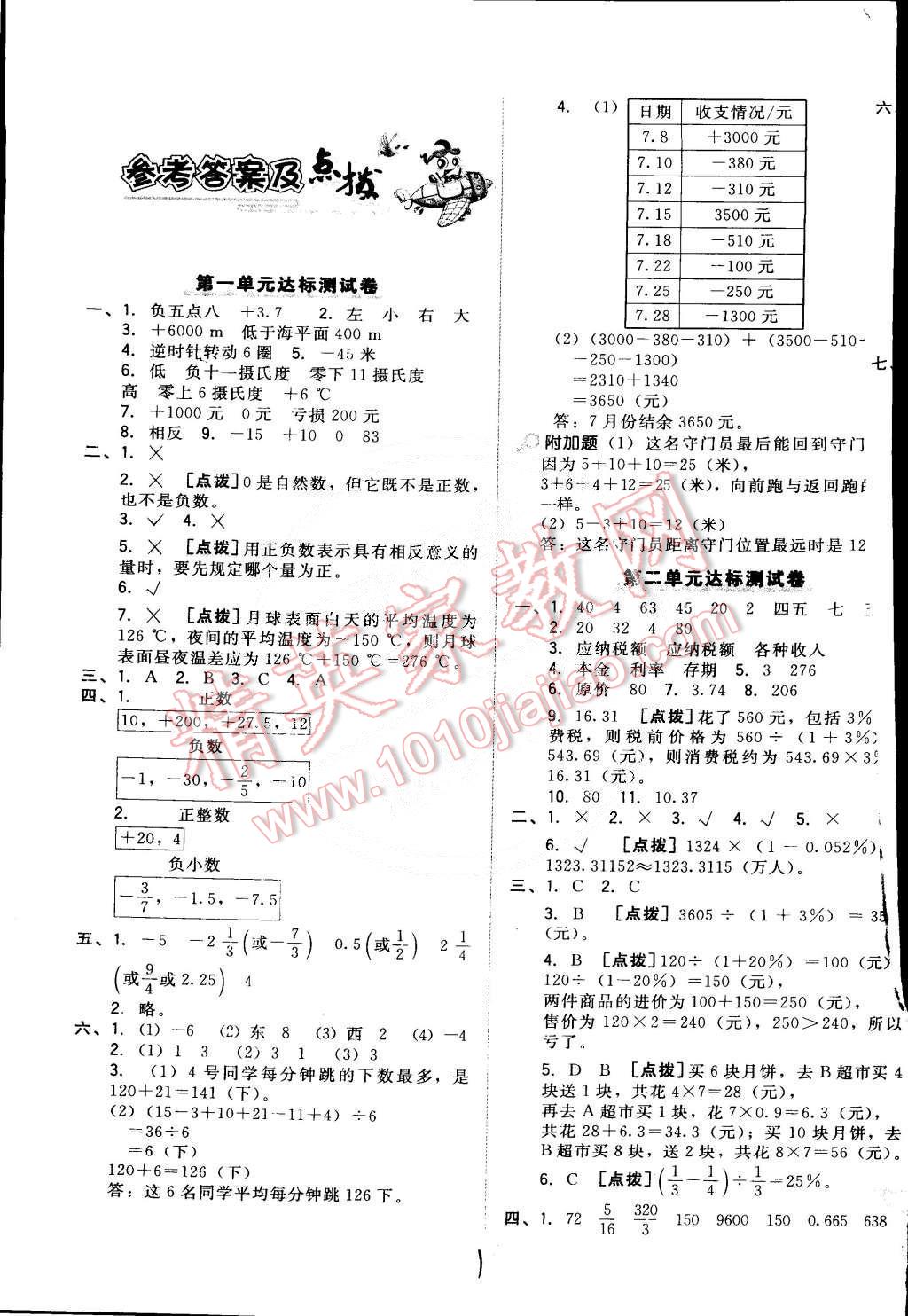 2015年好卷六年级数学下册人教版 第1页