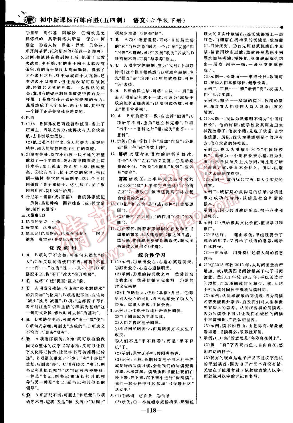 2015年世紀(jì)金榜百練百勝五四制六年級(jí)語(yǔ)文下冊(cè)魯教版 第17頁(yè)