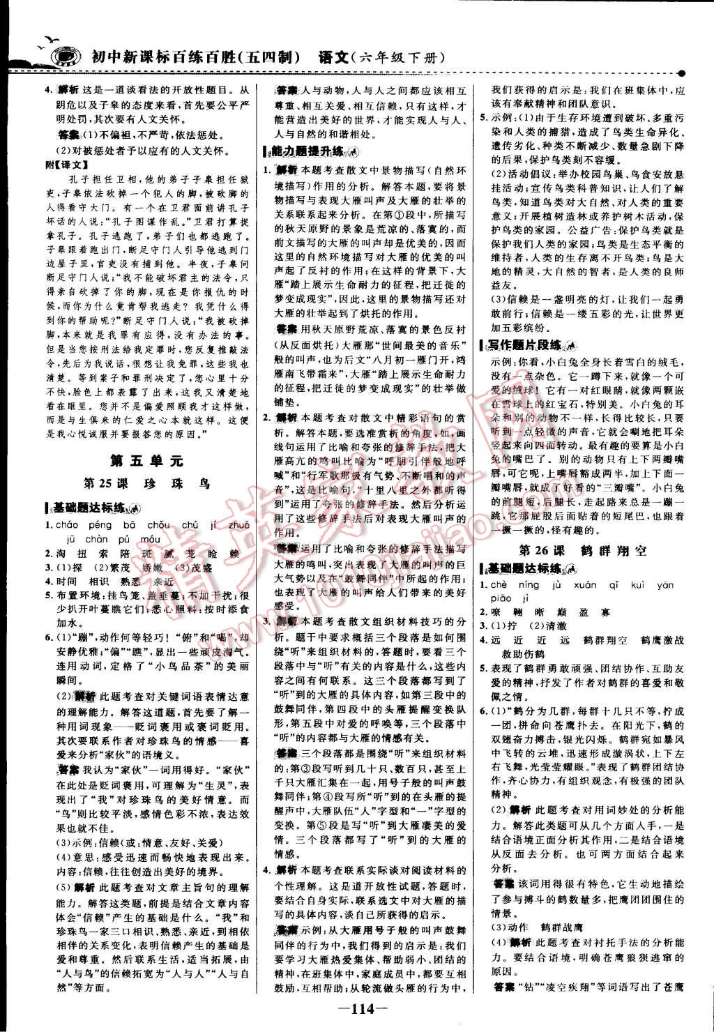 2015年世紀(jì)金榜百練百勝五四制六年級語文下冊魯教版 第59頁