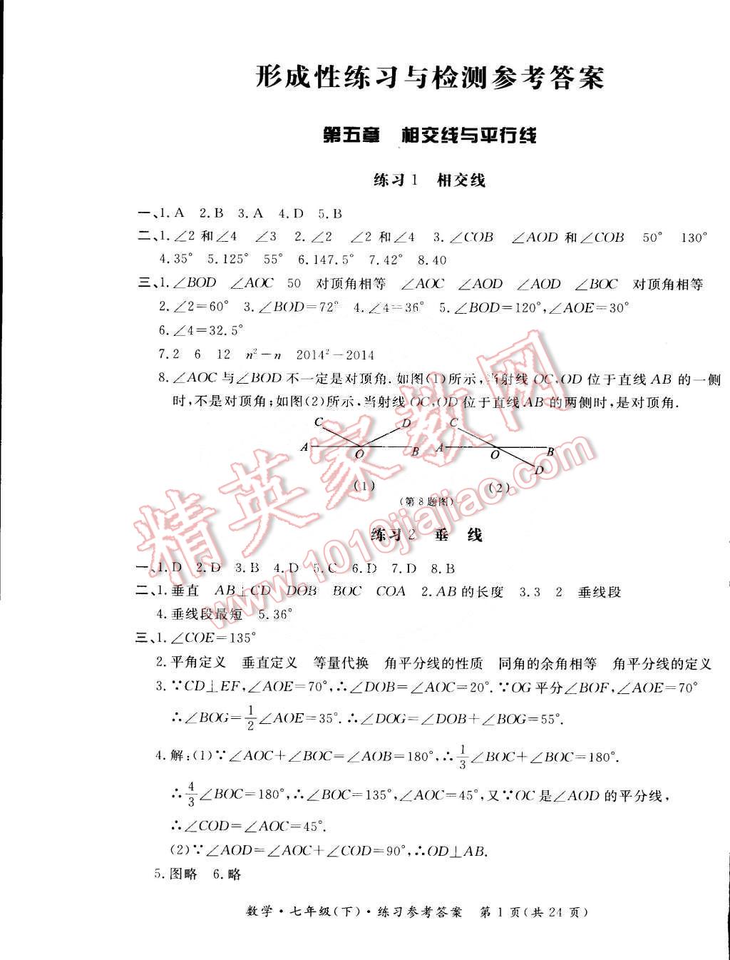 2015年新课标形成性练习与检测七年级数学下册 第1页