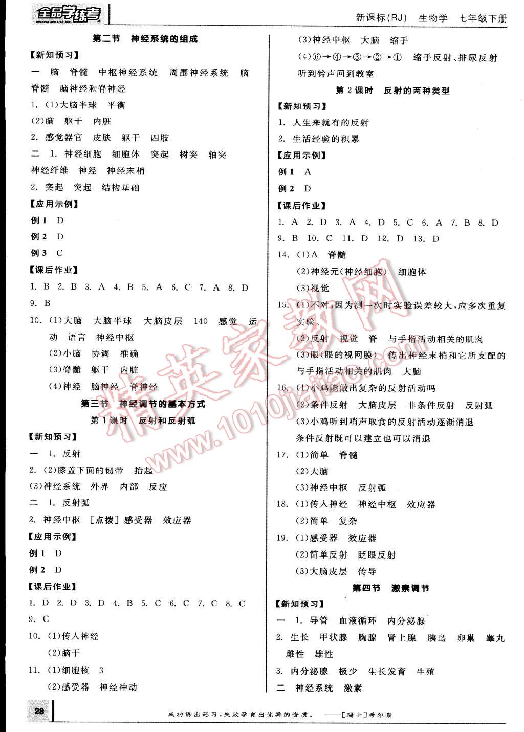 2015年全品学练考七年级生物学下册人教版 第8页