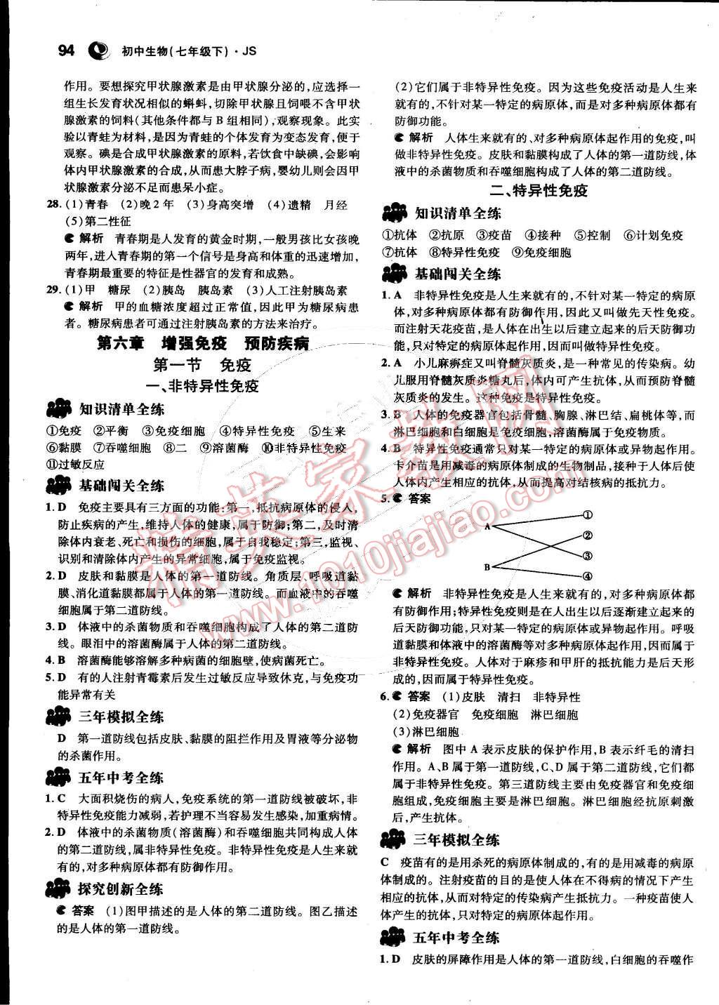 2015年5年中考3年模拟初中生物七年级下册冀少版 第21页