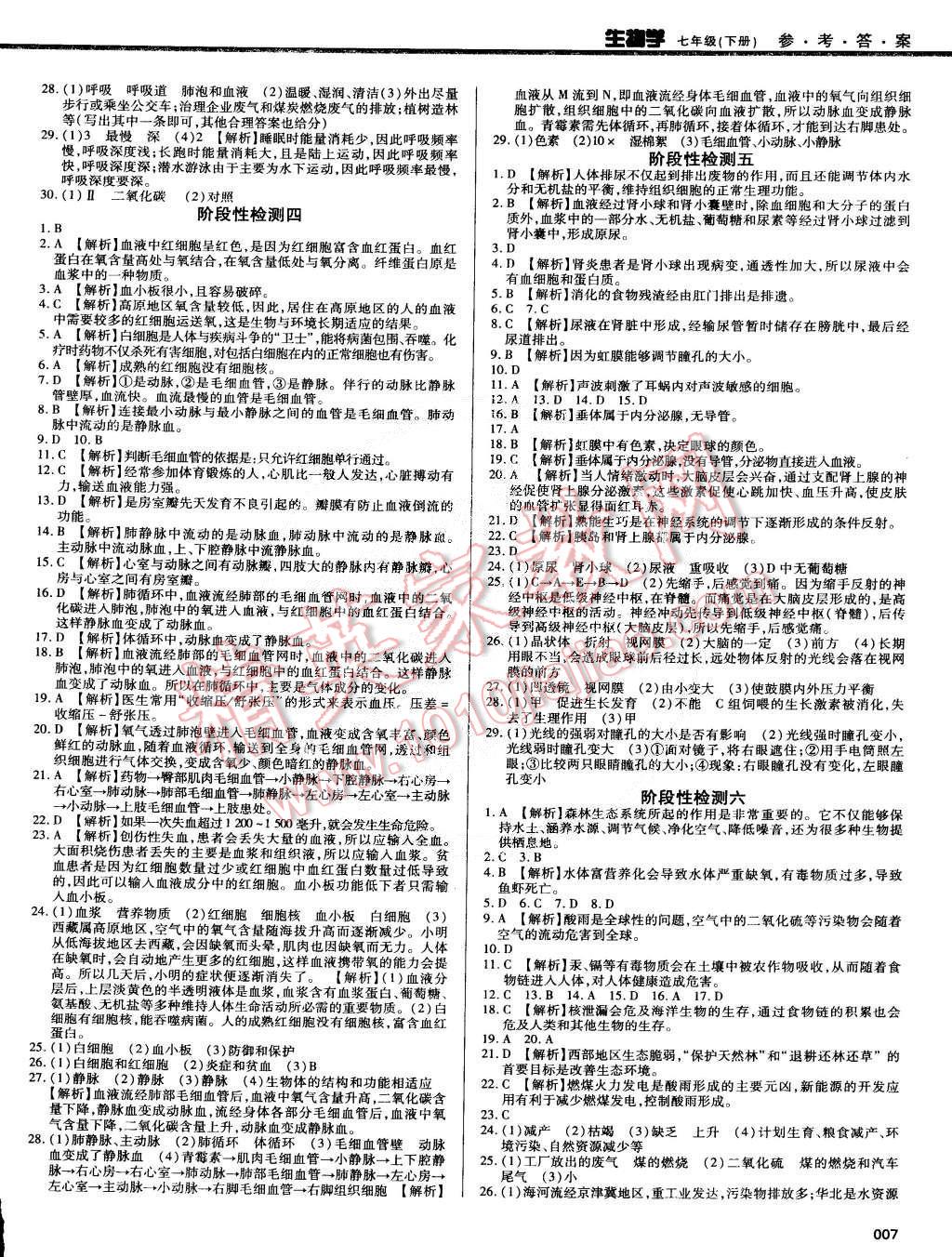 2015年学习质量监测七年级生物下册人教版 第7页