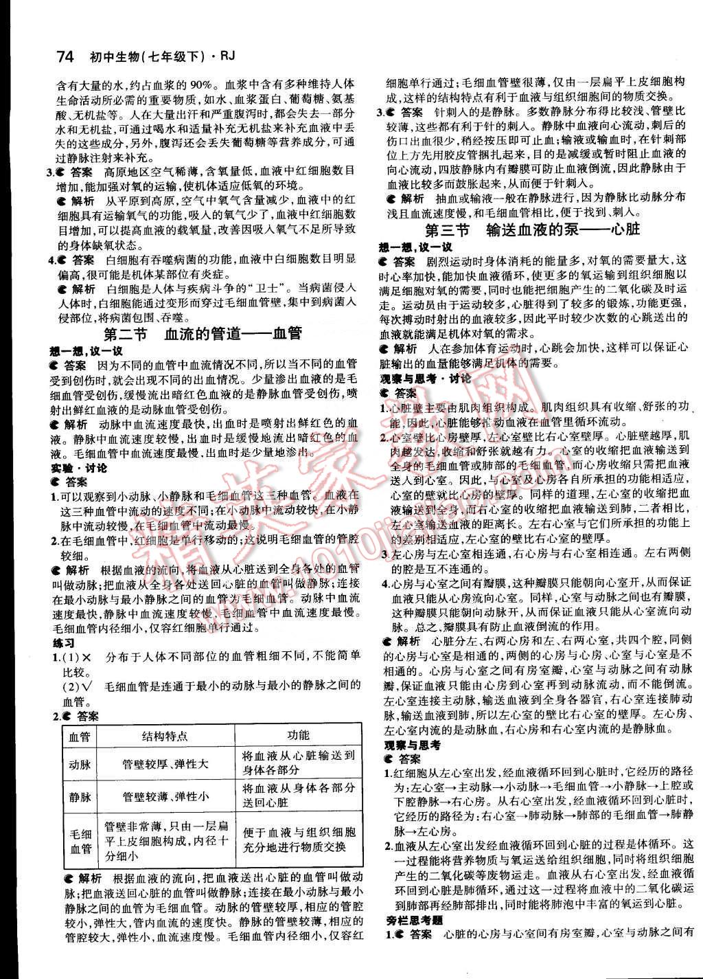 課本七年級生物學下冊人教版 參考答案第6頁