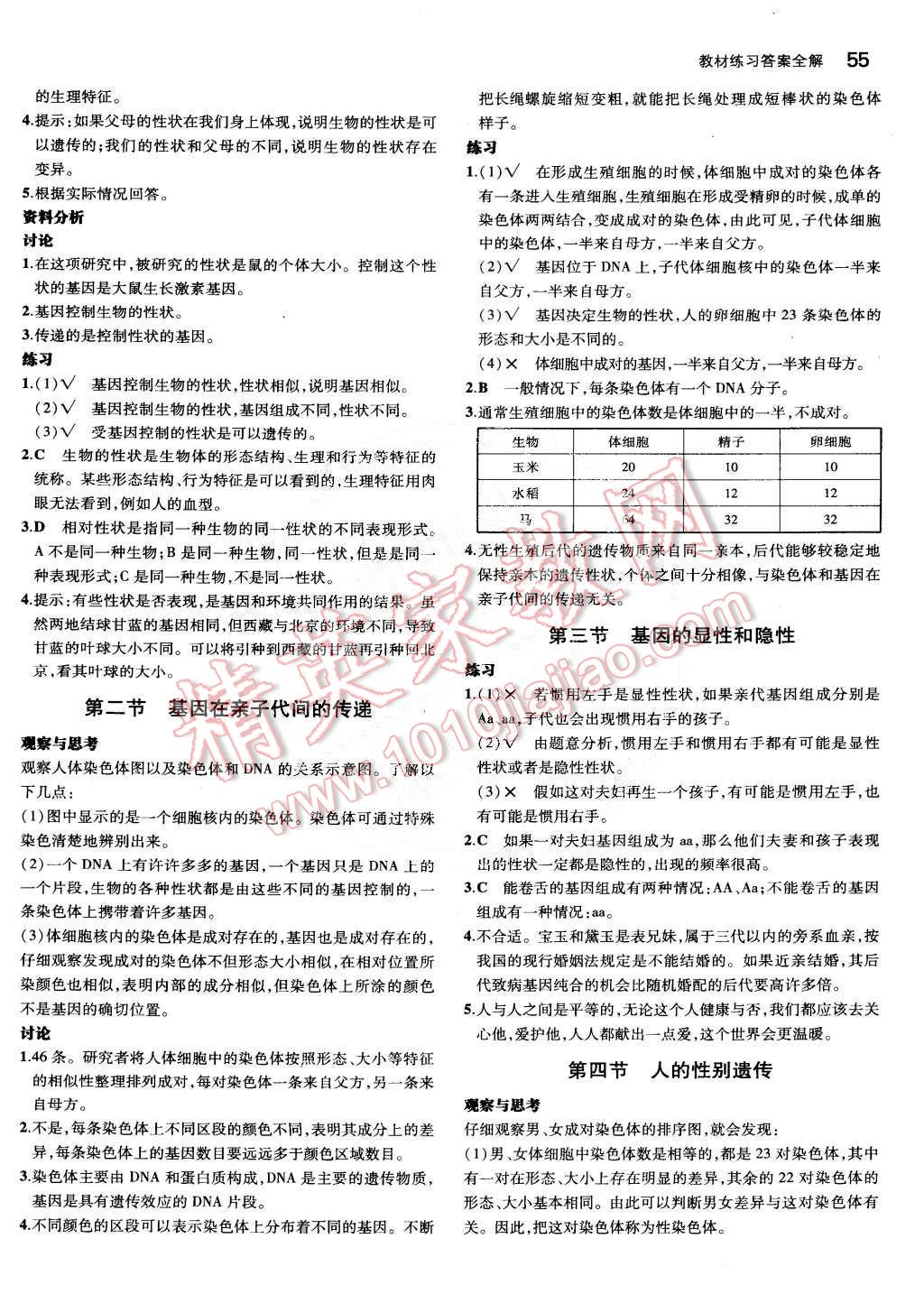 課本人教版八年級(jí)生物學(xué)下冊(cè) 參考答案第3頁(yè)