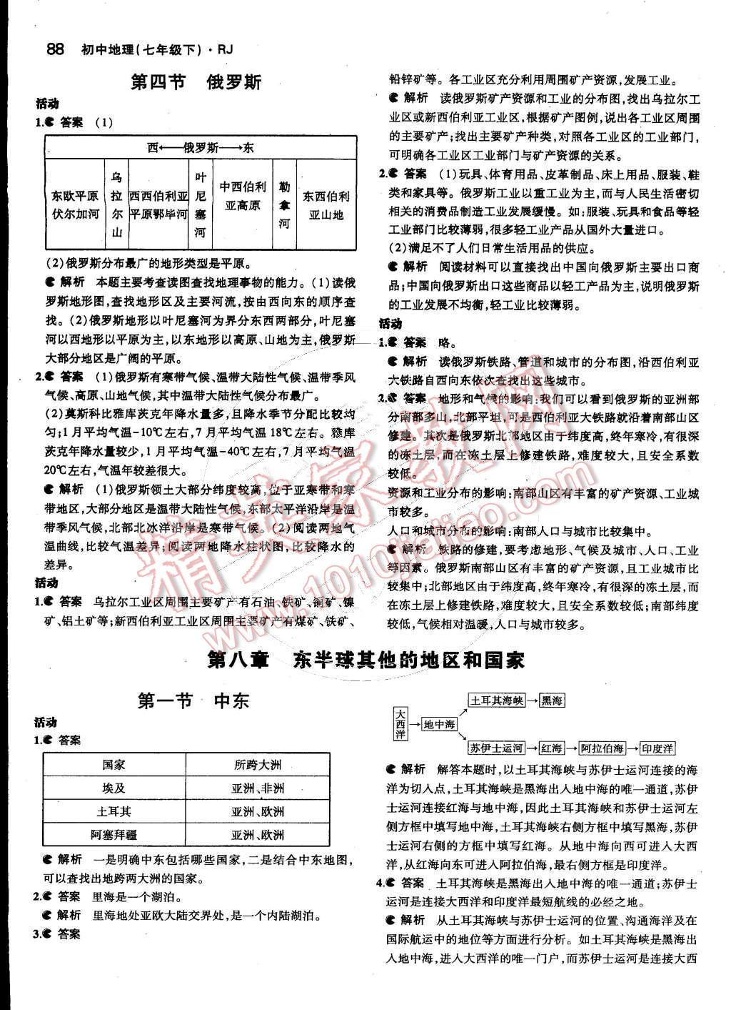 課本人教版七年級(jí)地理下冊(cè) 參考答案第4頁(yè)