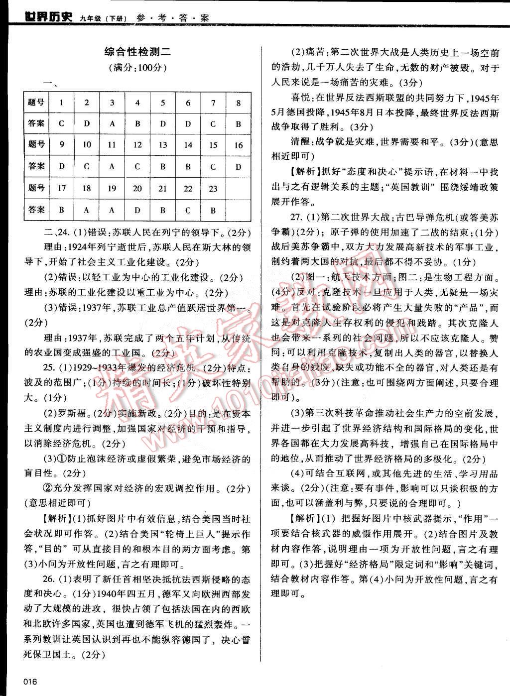 2015年學(xué)習(xí)質(zhì)量監(jiān)測(cè)九年級(jí)歷史下冊(cè)人教版 第16頁(yè)