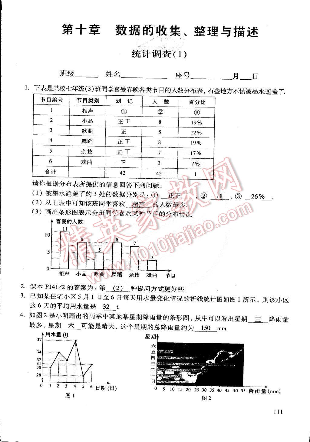 2015年初中数学活页练习七年级数学下册 第89页