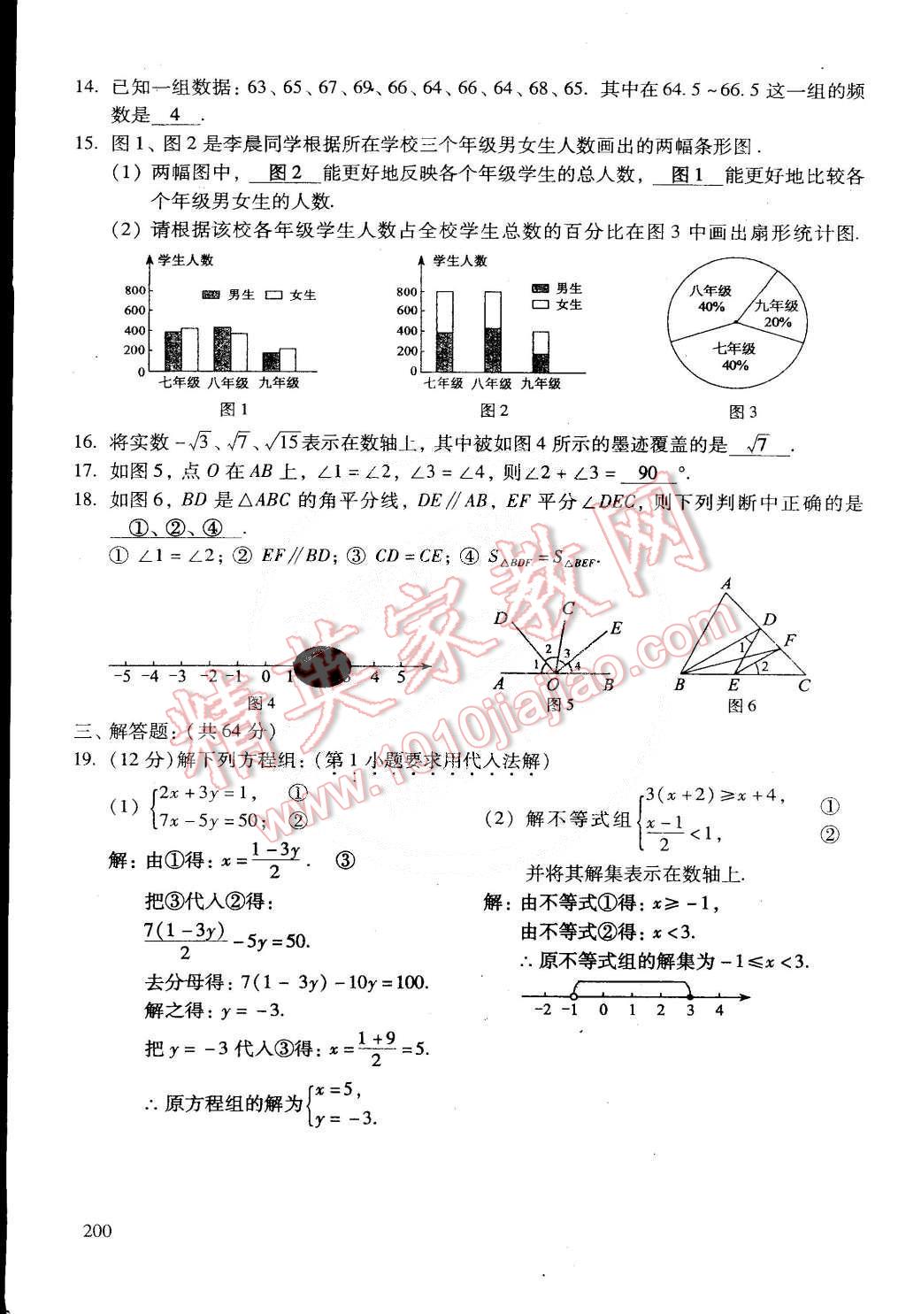 2015年初中数学活页练习七年级数学下册 第64页