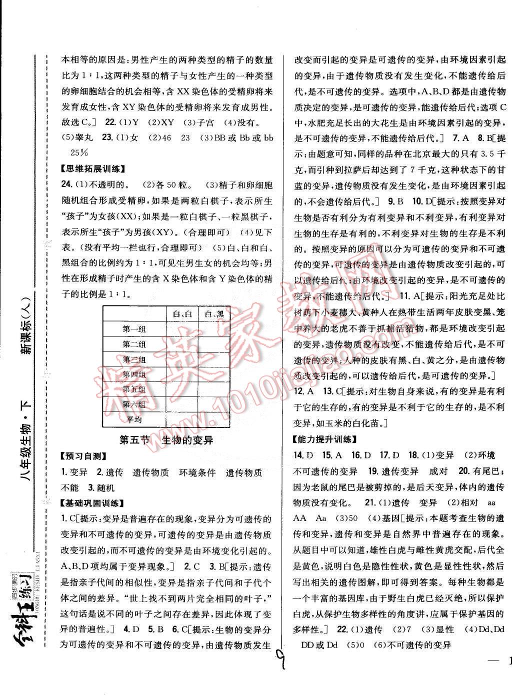 2015年全科王同步課時練習(xí)八年級生物下冊人教版 第9頁