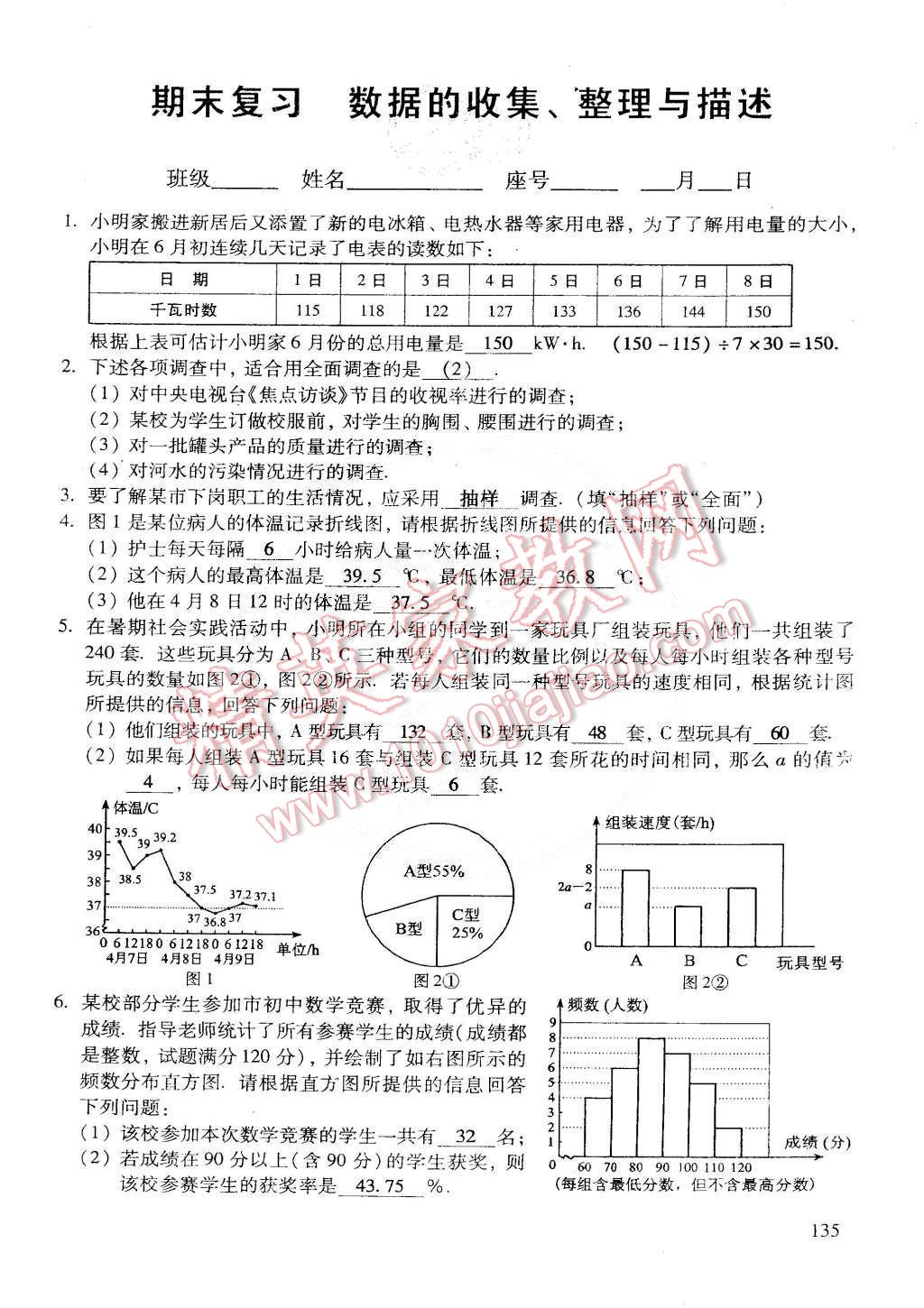 2015年初中数学活页练习七年级数学下册 第87页