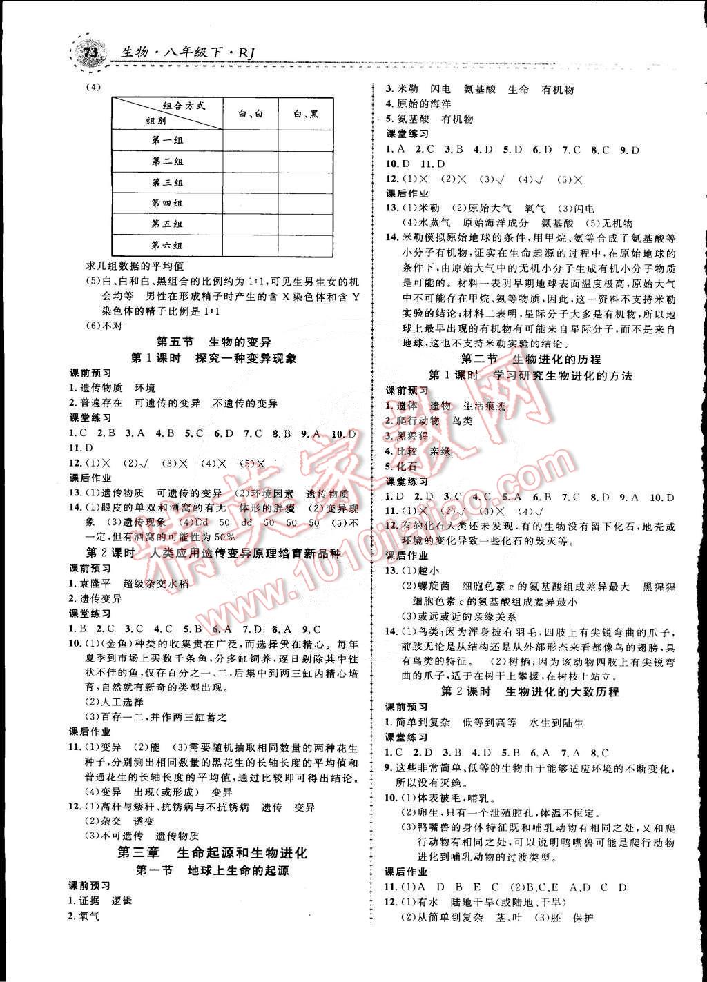 2015年一线课堂学业测评八年级生物下册人教版 第3页