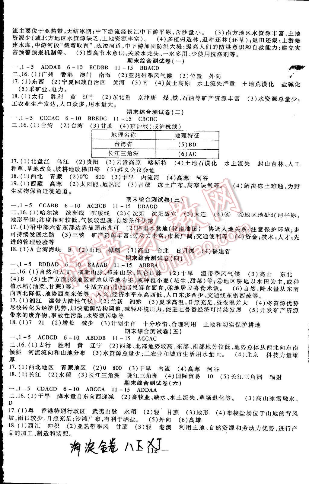 2015年海淀金卷八年级地理下册湘教版 第4页