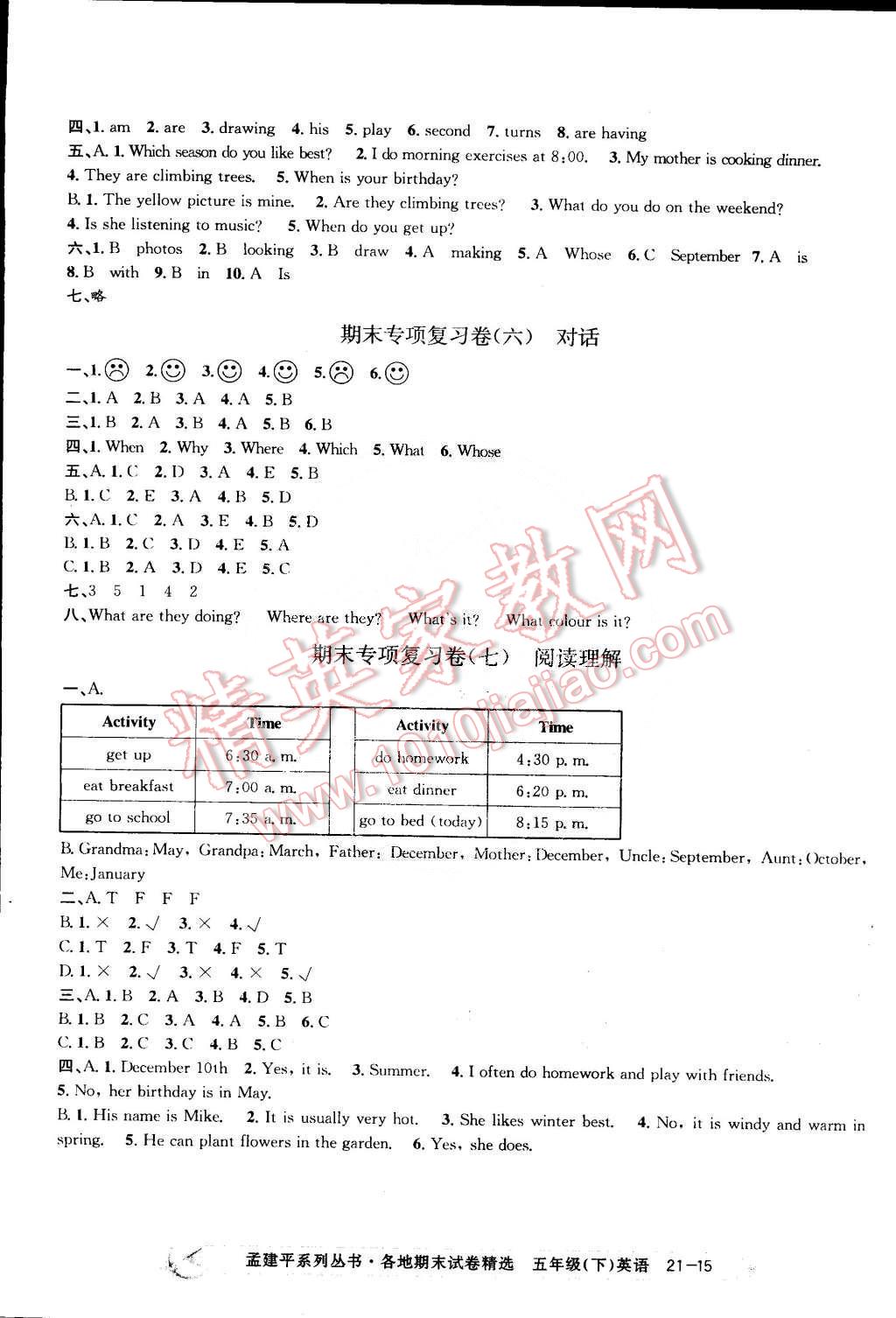 2015年孟建平各地期末試卷精選五年級英語下冊 第15頁