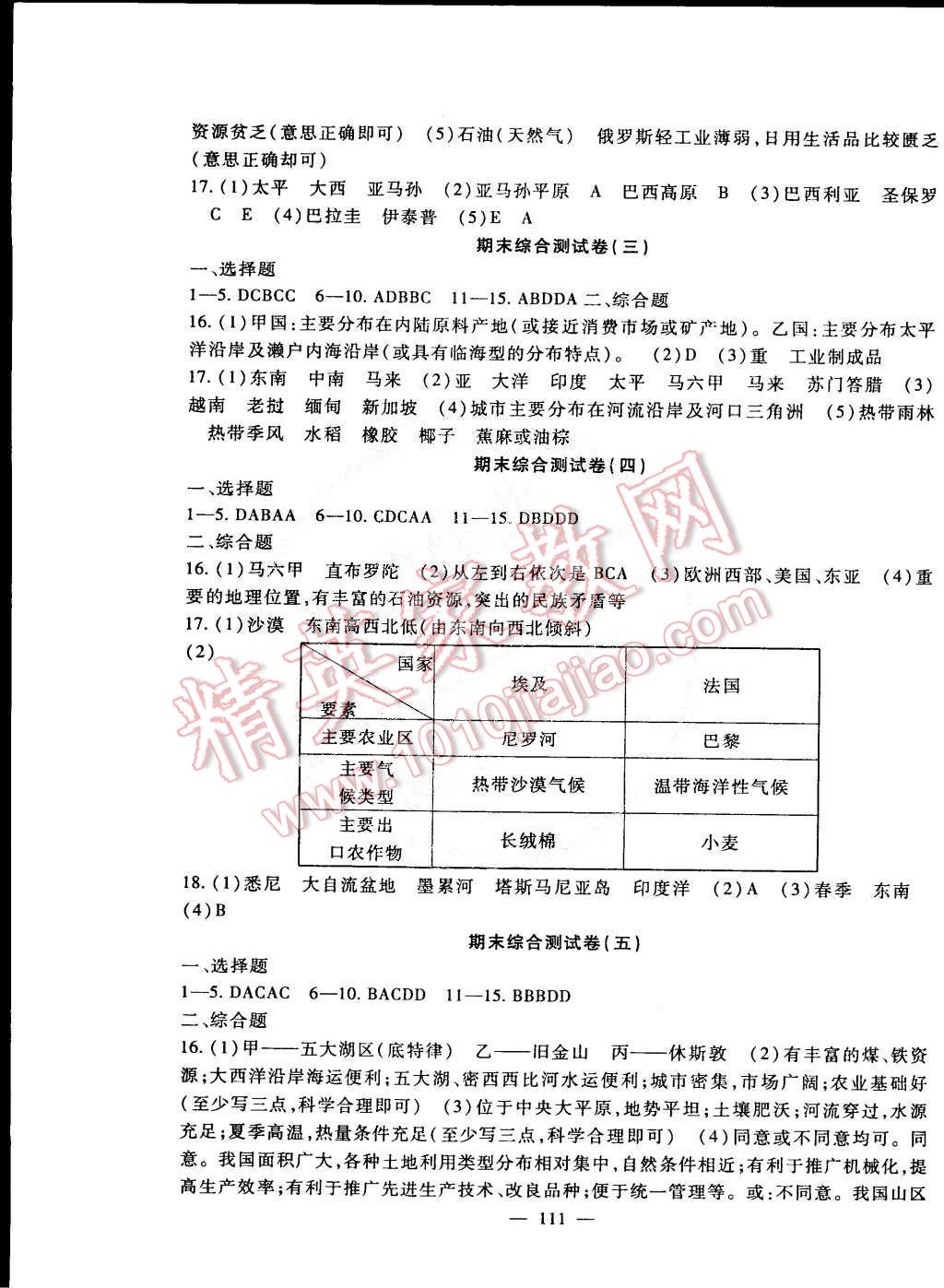 2015年海淀金卷七年级地理下册湘教版 第7页