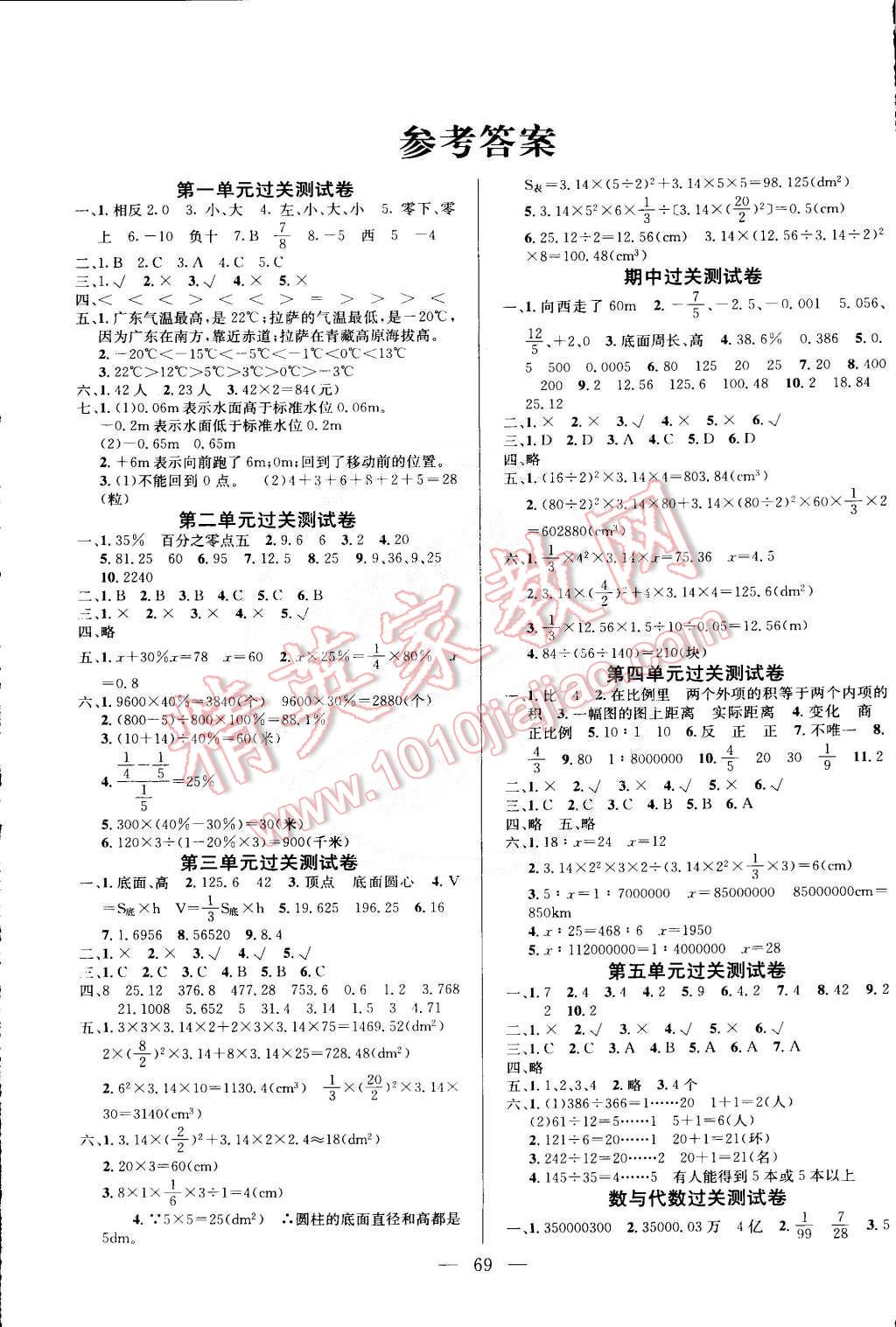 2015年奪冠訓練單元期末沖刺100分六年級數(shù)學下冊人教版 第1頁