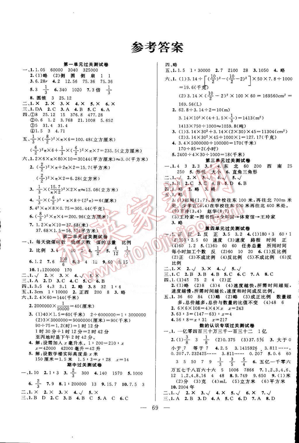 2015年夺冠训练单元期末冲刺100分六年级数学下册北师大版 第1页