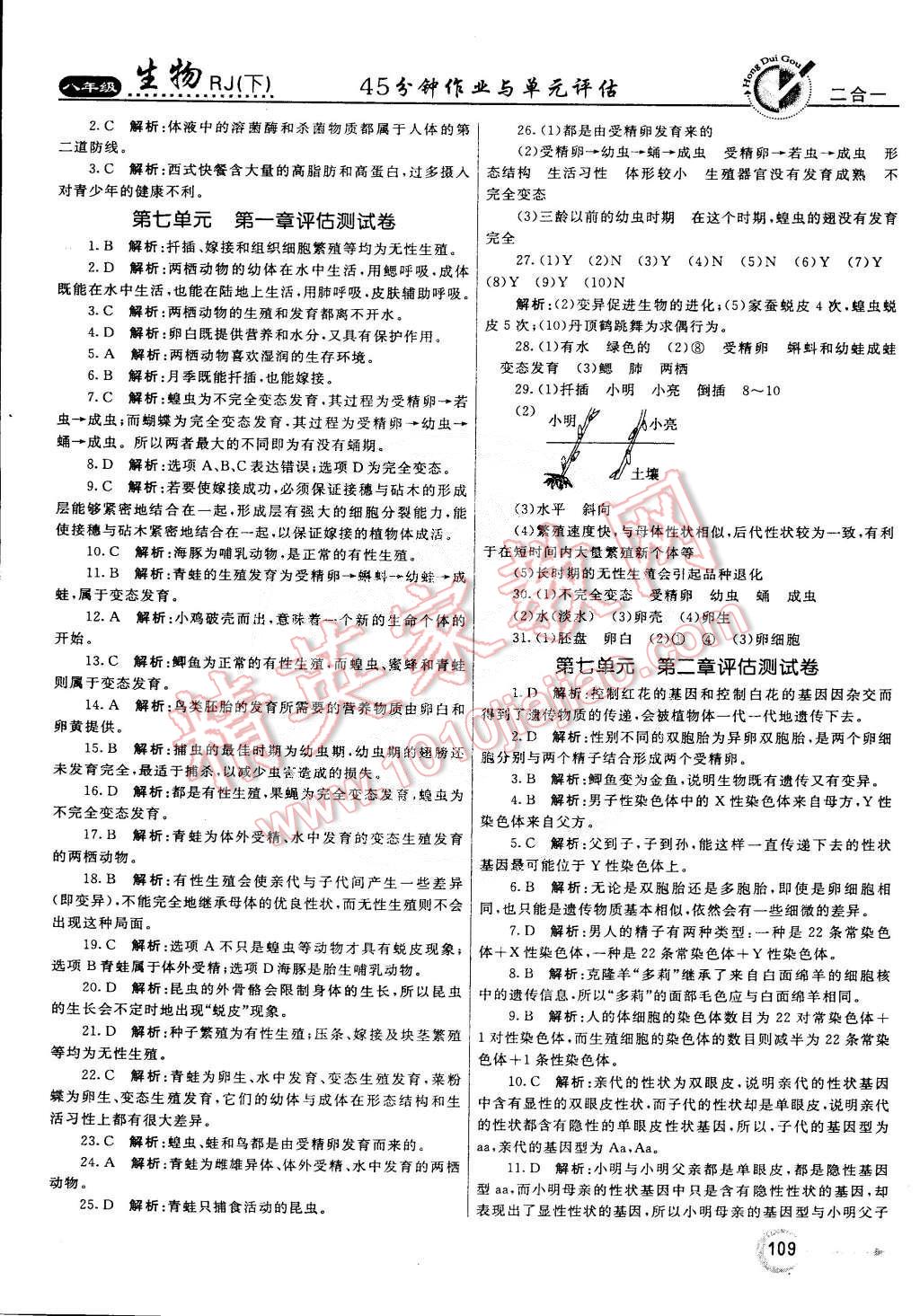 2015年紅對勾45分鐘作業(yè)與單元評估八年級生物下冊人教版 第17頁