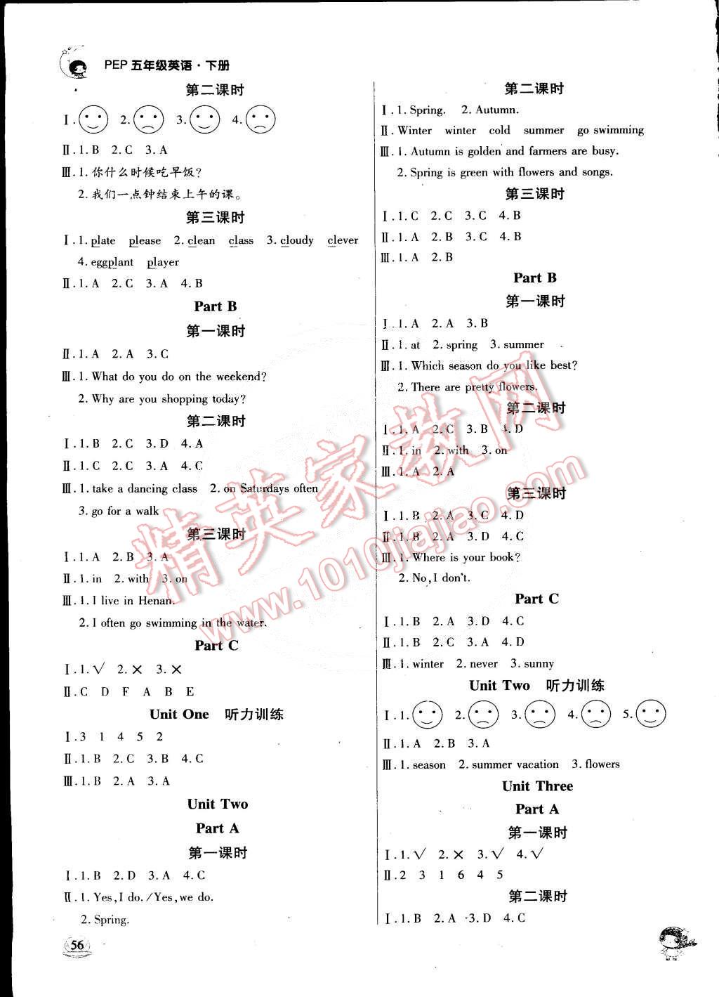 2015年小狀元隨堂作業(yè)五年級(jí)英語(yǔ)下冊(cè)人教PEP版 第2頁(yè)