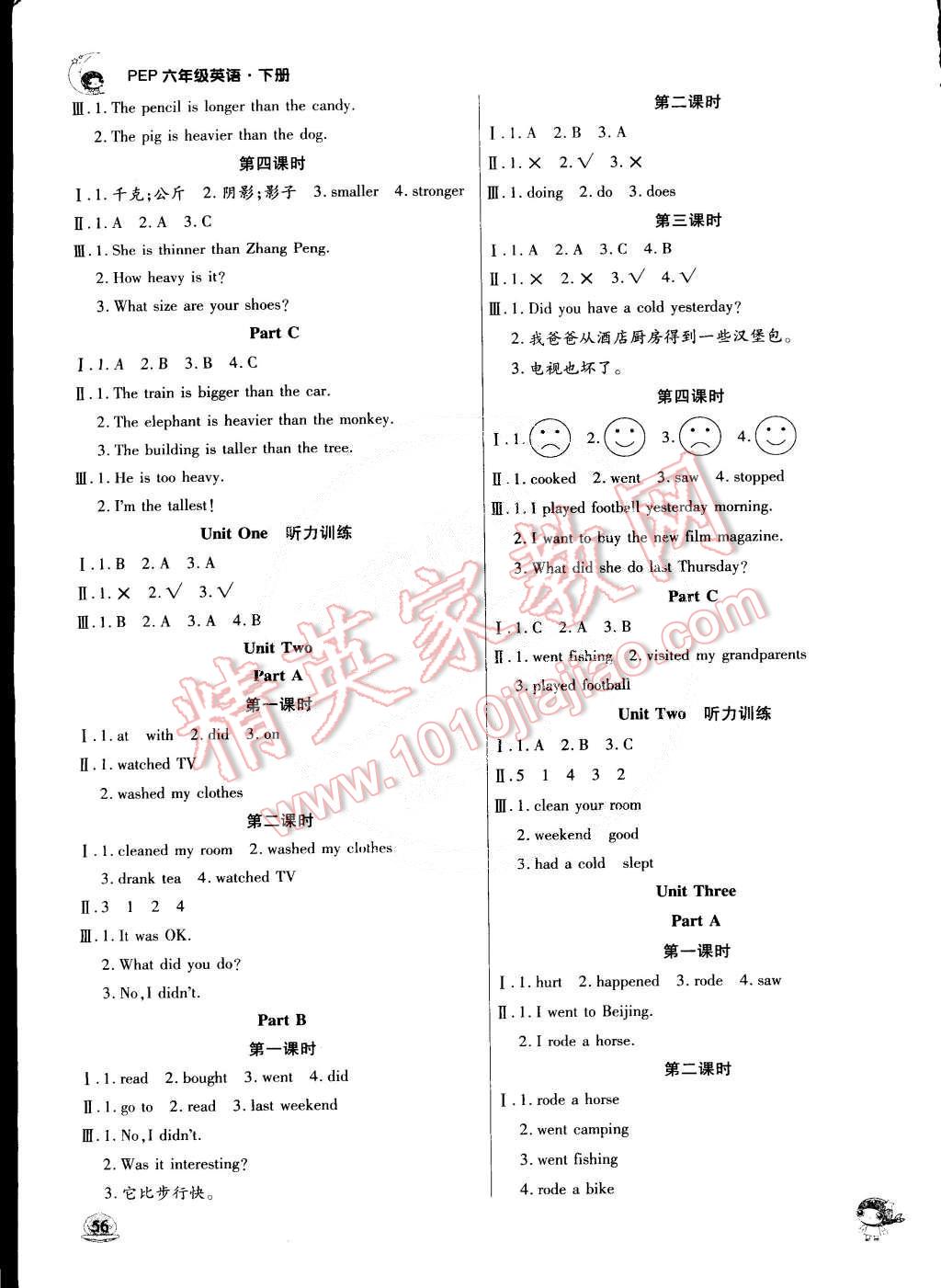 2015年小状元随堂作业六年级英语下册人教PEP版 第2页