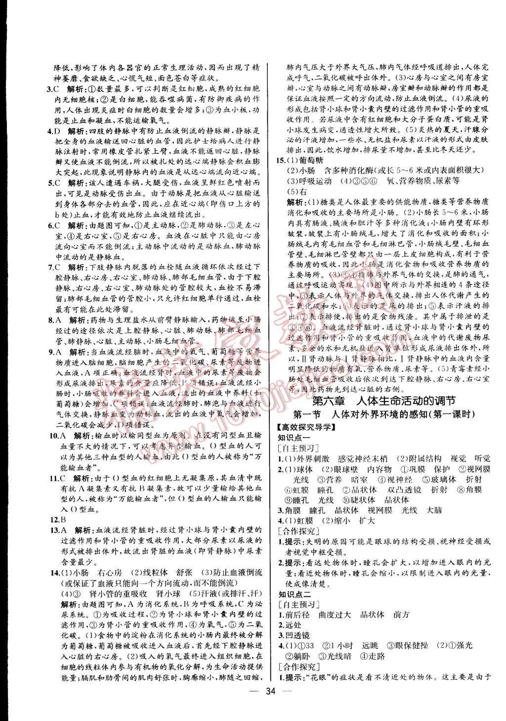 2015年同步导学案课时练七年级生物学下册人教版河北专版 第18页