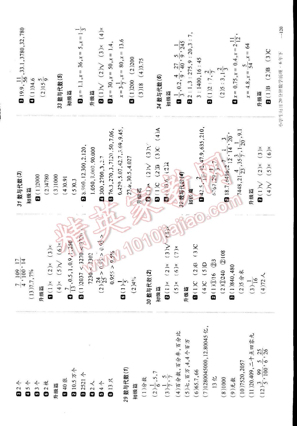 2015年小学生每日20分钟数学弱项六年级下册 第6页