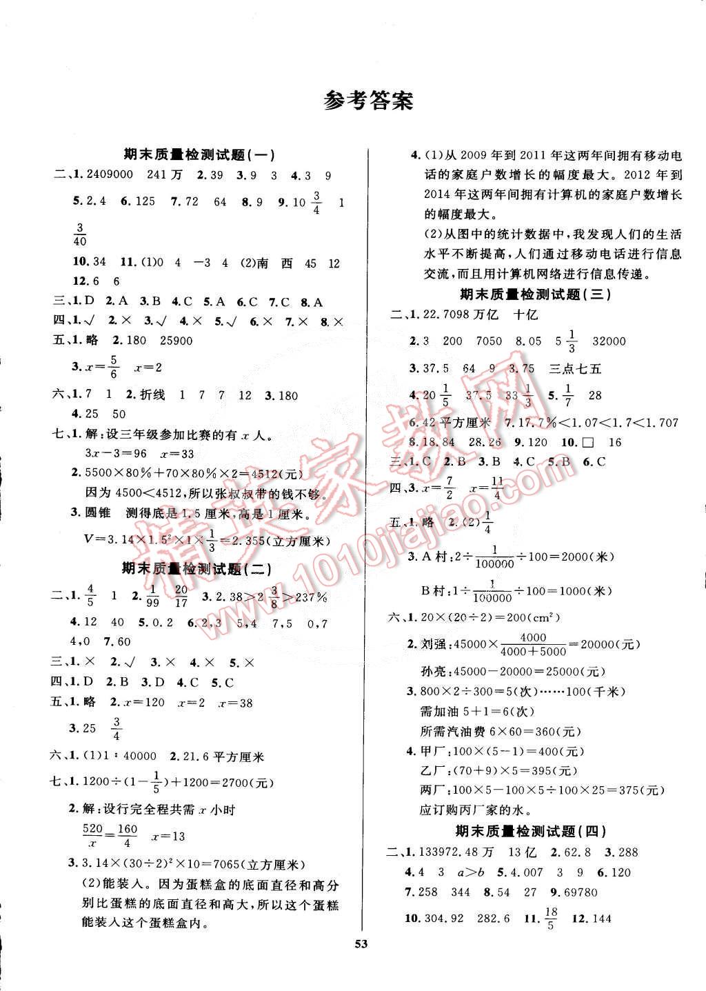 2015年全能金卷期末大沖刺六年級數(shù)學(xué)下冊北師大版 第1頁