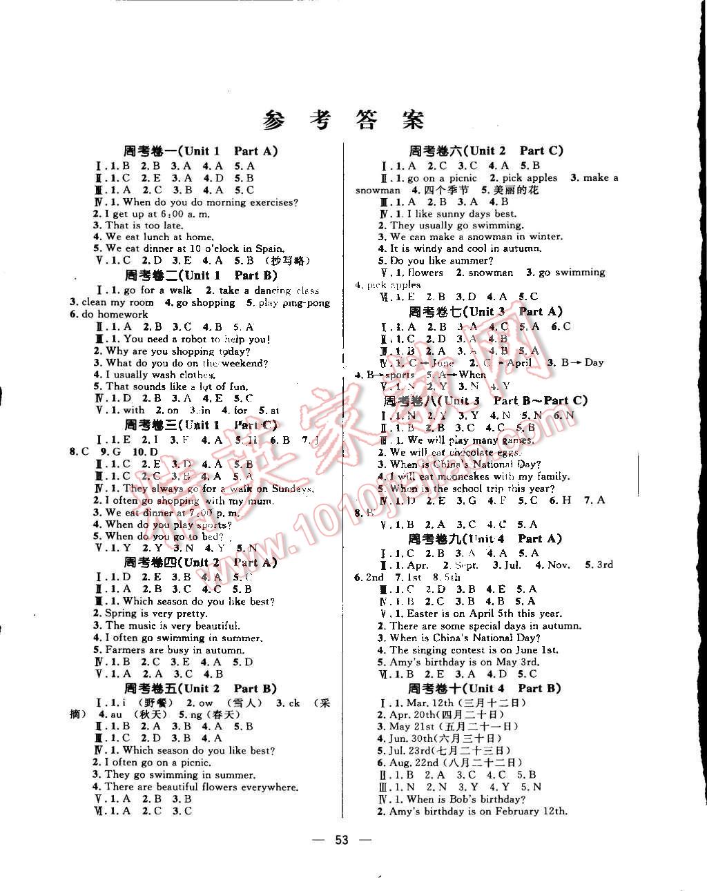 2015年天天100分小学优化测试卷五年级英语下册人教版 第1页