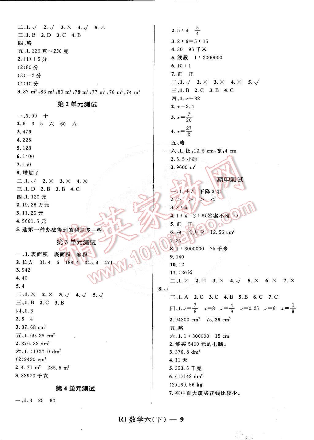 2015年奪冠百分百小學優(yōu)化訓練六年級數(shù)學下冊人教版 第9頁