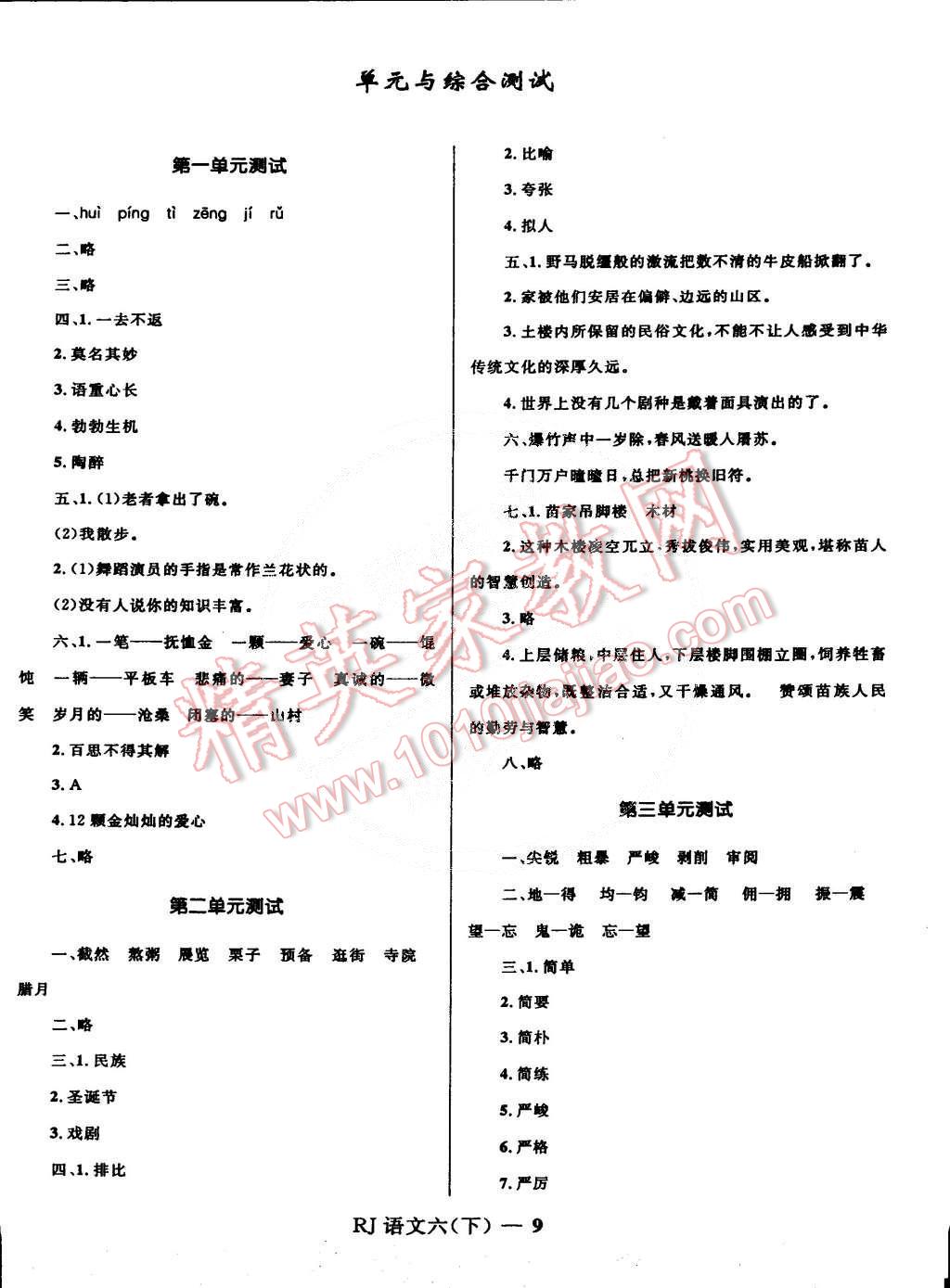 2015年奪冠百分百小學優(yōu)化訓練六年級語文下冊人教版 第9頁