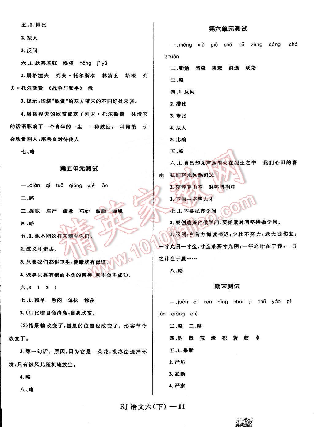 2015年奪冠百分百小學(xué)優(yōu)化訓(xùn)練六年級(jí)語(yǔ)文下冊(cè)人教版 第11頁(yè)