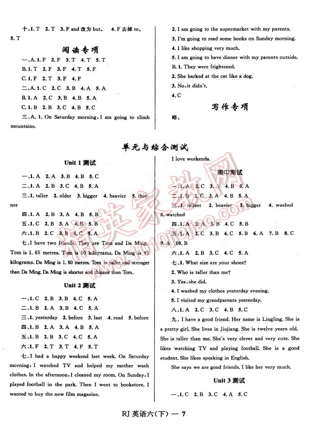 2015年奪冠百分百小學(xué)優(yōu)化訓(xùn)練六年級英語下冊人教版 第7頁